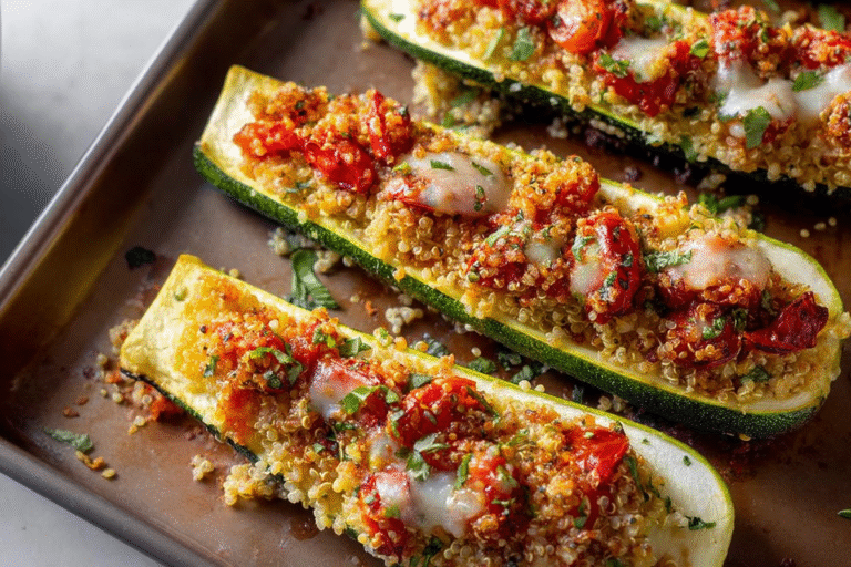 Bruschetta Quinoa Zucchini Boats