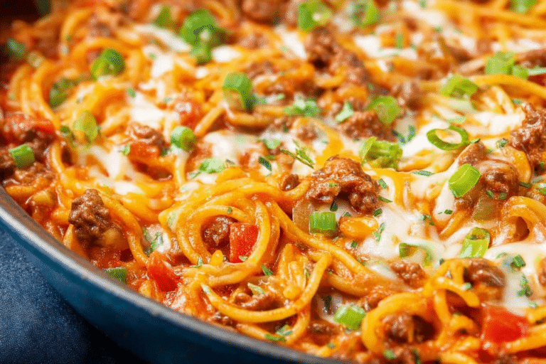 Cheesy Taco Salsa Spaghetti Bake