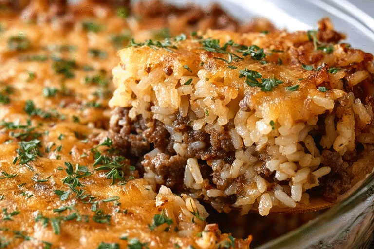 French Onion Ground Beef and Rice Casserole