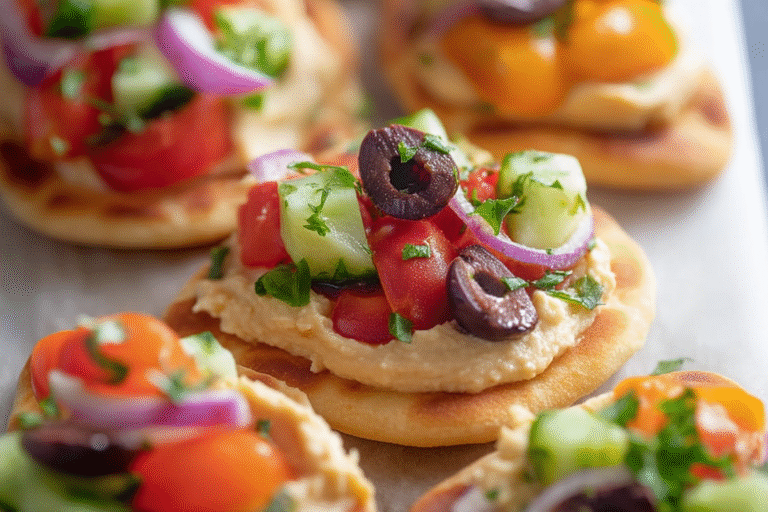 Greek Salad Naan Bites with Hummus
