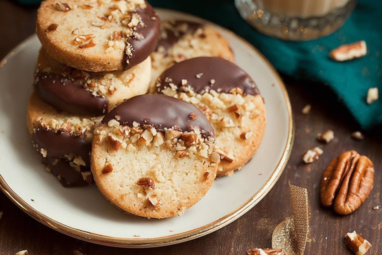 Chocolate Dipped Toffee Pecan Shortbread Cookies