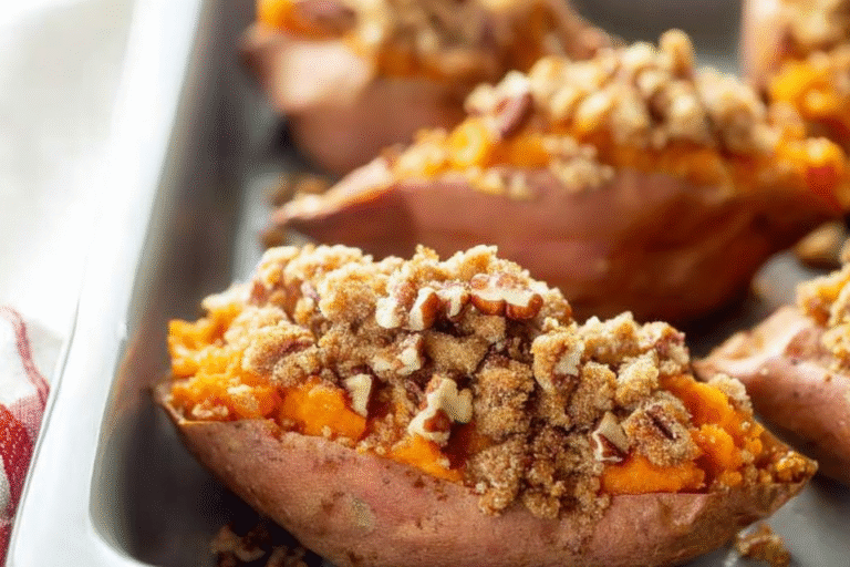 Twice Baked Sweet Potatoes with Pecan Streusel: A Comforting, Sweet, and Savory Delight