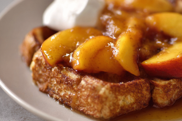 French Toast Waffles with Peach Sauce