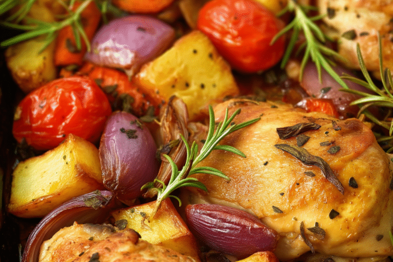 One Pan Herb Roasted Vegetables & Chicken