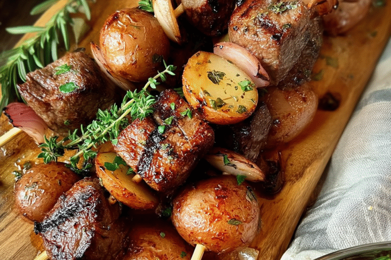 Grilled Steak, Potato, and Mushroom Kabobs