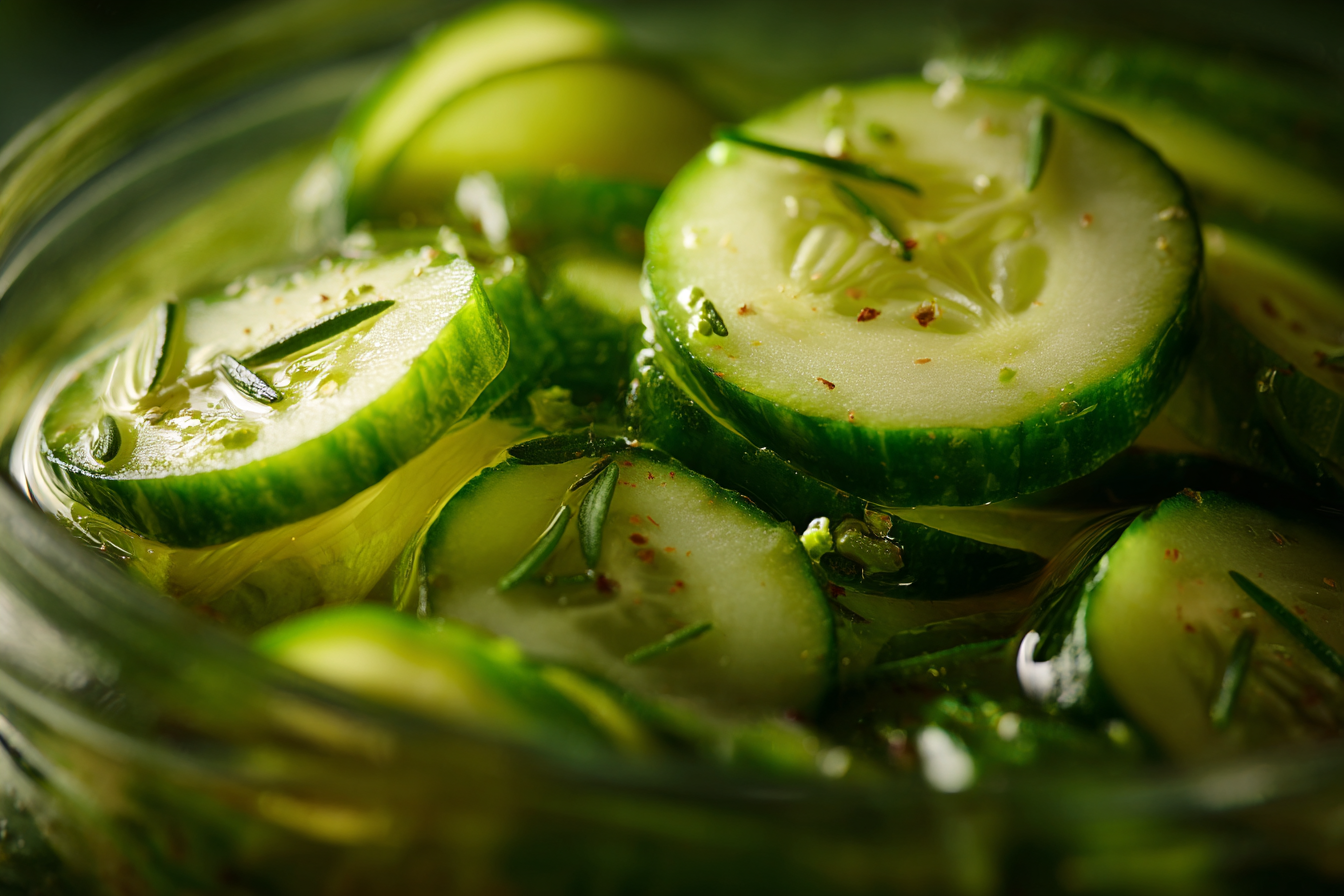 Homemade refrigerator pickles in a jar with garlic and dill