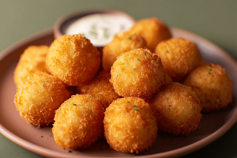 Crispy potato balls with golden crust and melted cheese inside