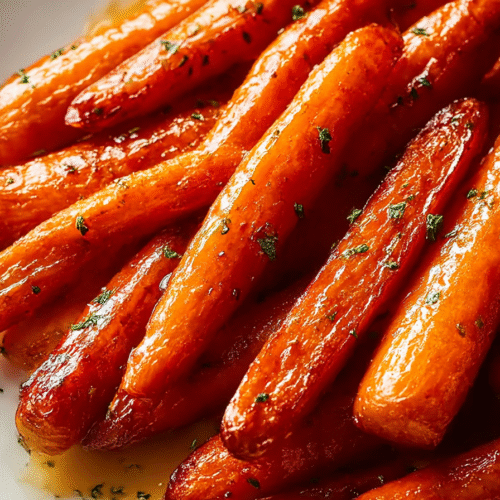 Honey glazed carrots with garlic and lemon on a serving plate