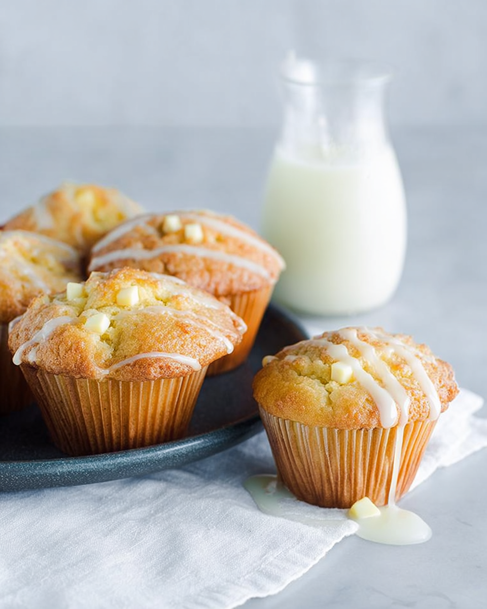 Drizzling white chocolate over lemon muffins