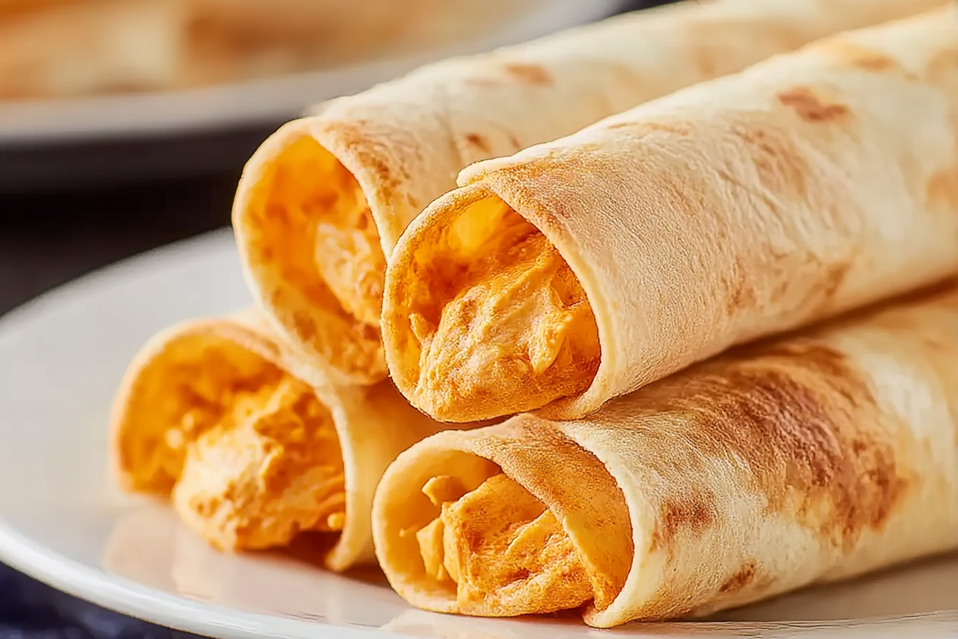 Crispy Buffalo Chicken Taquitos with dipping sauce
