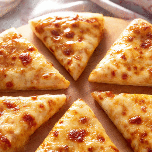 Homemade cheese pizza with mozzarella and parmesan on golden crust