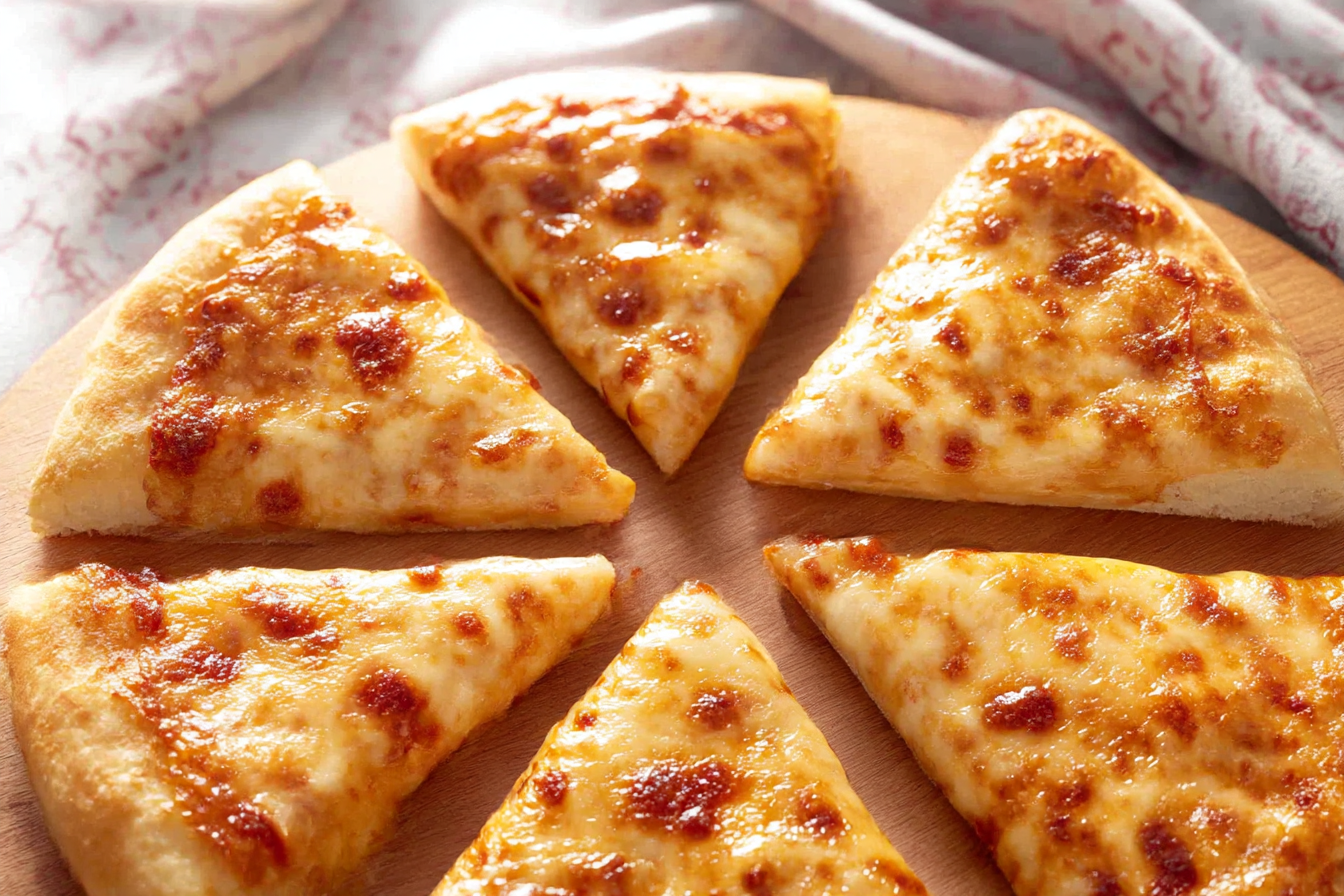 Homemade cheese pizza with mozzarella and parmesan on golden crust