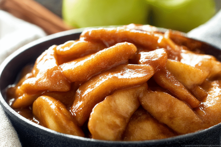 Skillet of homemade fried apples with cinnamon and sugar