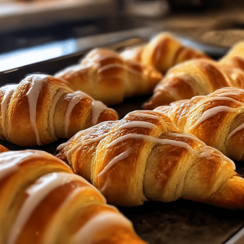 Pumpkin pie crescents with maple glaze on a plate