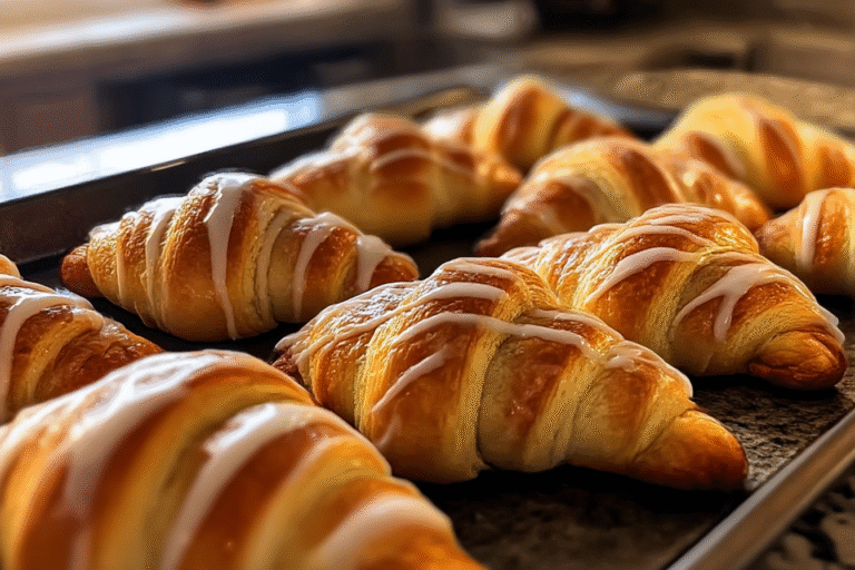 Pumpkin pie crescents with maple glaze on a plate