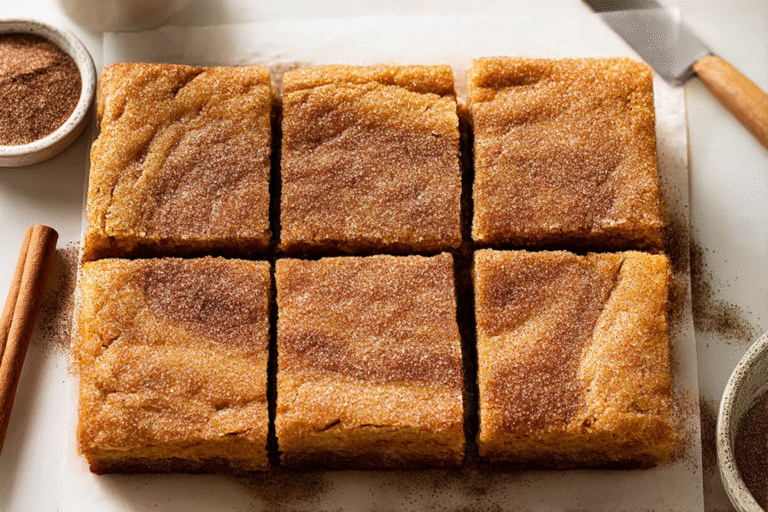 Pumpkin snickerdoodle brownies with cinnamon sugar topping cut into squares