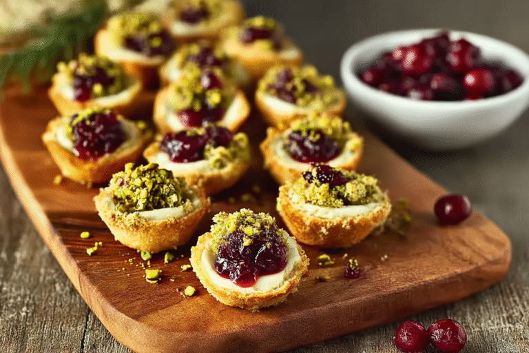 Pistachio-Crusted Brie Bites with Cranberry Honey Glaze